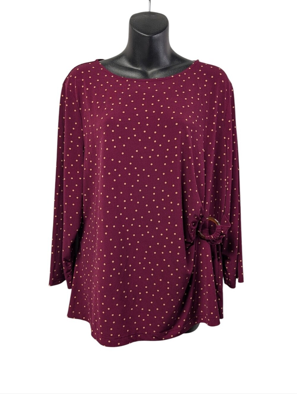 Liz Claiborne Career Maroon Polka Dot Side Tie Ring Long Sleeve Top Blouse XL